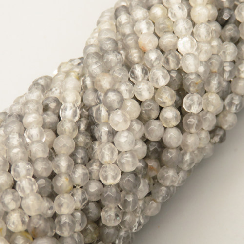 Natural Ghost Crystal Beads Strands,Round,Faceted,Grey,4mm,Hole:0.5mm,about 95 pcs/strand,about 9 g/strand,5 strands/package,14.96"(38cm),XBGB05818vhha-L020