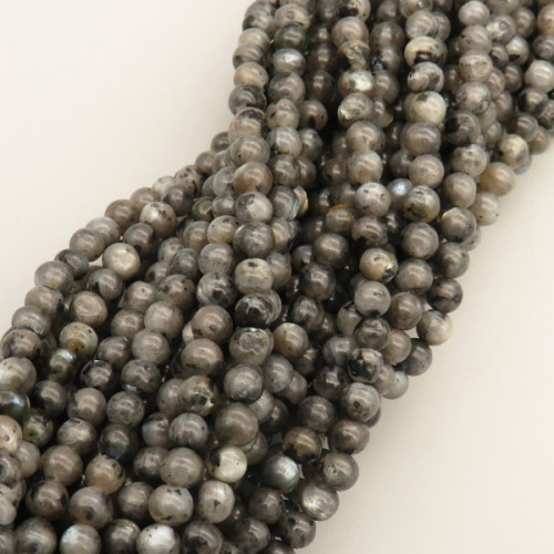 Natural Labradorite Beads Strands,Round,Dark Gray,4mm,Hole:0.8mm,about 95 pcs/strand,about 9 g/strand,5 strands/package,14.96"(38cm),XBGB05836baka-L020