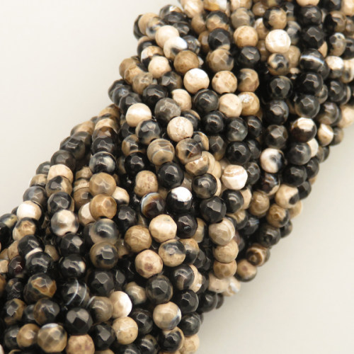 Natural Agate Beads Strands,Round,Faceted,Gray-black,4mm,Hole:0.8mm,about 95 pcs/strand,about 9 g/strand,5 strands/package,14.96"(38cm),XBGB05964bbml-L020