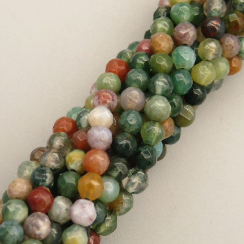Natural Indian Agate Beads Strands,Round,Faceted,Grass Green,3mm,Hole:0.8mm,about 126 pcs/strand,about 6 g/strand,5 strands/package,14.96"(38cm)