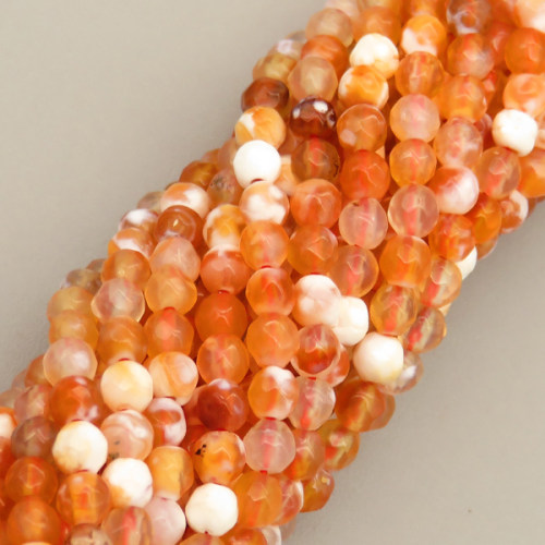 Natural Agate Beads Strands,Round,Faceted,Orange,3mm,Hole:0.8mm,about 126 pcs/strand,about 6 g/strand,5 strands/package,14.96"(38cm)