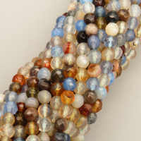 Natural Agate Beads Strands,Round,Faceted,Mixed Color Blue White Brown,3mm,Hole:0.8mm,about 126 pcs/strand,about 6 g/strand,5 strands/package,14.96"(38cm)