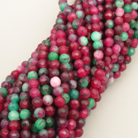 Natural Agate Beads Strands,Round,Faceted,Red and Green,4mm,Hole:0.8mm,about 95 pcs/strand,about 9 g/strand,5 strands/package,14.96"(38cm)