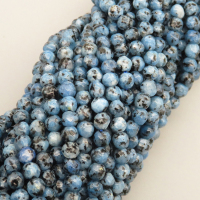 Natural Agate Beads Strands,Round,Faceted,Dark Blue Spots,4mm,Hole:0.8mm,about 95 pcs/strand,about 9 g/strand,5 strands/package,14.96"(38cm)