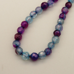 Natural Agate Beads Strands,Round,Faceted,Purple Cyan,4mm,Hole:0.8mm,about 95 pcs/strand,about 9 g/strand,5 strands/package,14.96"(38cm)
