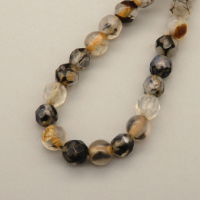 Natural Agate Beads Strands,Round,Faceted,White and Black,4mm,Hole:0.8mm,about 95 pcs/strand,about 9 g/strand,5 strands/package,14.96"(38cm)