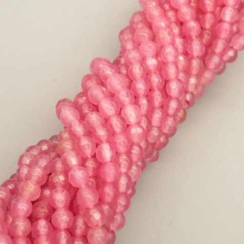Natural Agate Beads Strands,Round,Faceted,Pink,4mm,Hole:0.8mm,about 95 pcs/strand,about 9 g/strand,5 strands/package,14.96"(38cm)