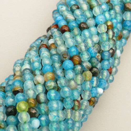 Natural Agate Beads Strands,Round,Faceted,Cyan Blue,4mm,Hole:0.8mm,about 95 pcs/strand,about 9 g/strand,5 strands/package,14.96"(38cm)