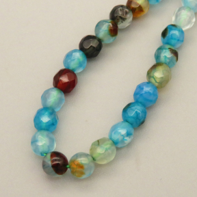 Natural Agate Beads Strands,Round,Faceted,Cyan Blue,4mm,Hole:0.8mm,about 95 pcs/strand,about 9 g/strand,5 strands/package,14.96"(38cm)