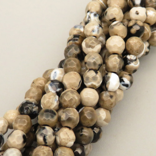 Natural Fire Agate Beads Strands,Round,Faceted,Grey Black and White,4mm,Hole:0.8mm,about 95 pcs/strand,about 9 g/strand,5 strands/package,14.96"(38cm)