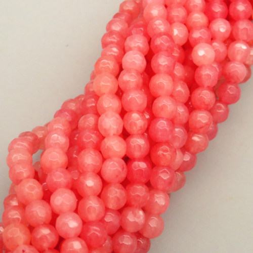 Natural Agate Beads Strands,Round,Faceted,Strawberry Pink,4mm,Hole:0.8mm,about 95 pcs/strand,about 9 g/strand,5 strands/package,14.96"(38cm)