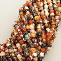 Natural Fire Agate Beads Strands,Round,Faceted,Brown Black,4mm,Hole:0.8mm,about 95 pcs/strand,about 9 g/strand,5 strands/package,14.96"(38cm)