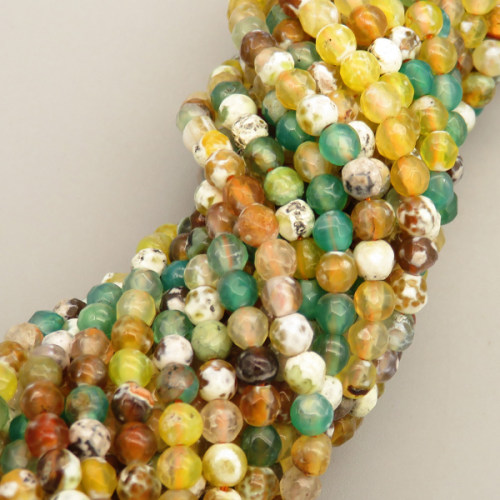 Natural Fire Agate Beads Strands,Round,Faceted,Yellow Green Brown,4mm,Hole:0.8mm,about 95 pcs/strand,about 9 g/strand,5 strands/package,14.96"(38cm)
