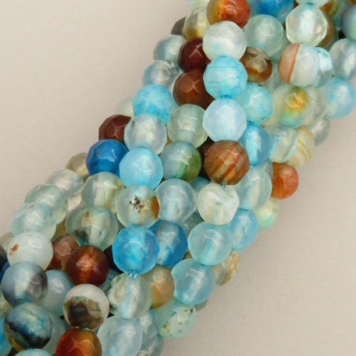 Natural Agate Beads Strands,Round,Faceted,Blue-Green Brown,4mm,Hole:0.8mm,about 95 pcs/strand,about 9 g/strand,5 strands/package,14.96"(38cm)