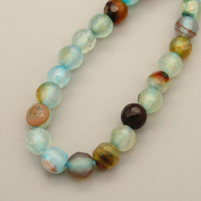 Natural Agate Beads Strands,Round,Faceted,Blue-Green Brown,4mm,Hole:0.8mm,about 95 pcs/strand,about 9 g/strand,5 strands/package,14.96"(38cm)