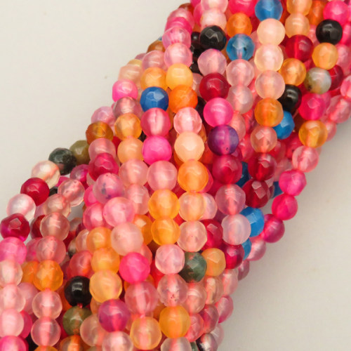Natural Agate Beads Strands,Round,Faceted,Mixed Color Pink Blue Purple,4mm,Hole:0.8mm,about 95 pcs/strand,about 9 g/strand,5 strands/package,14.96"(38cm)
