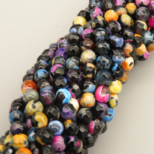 Natural Fire Agate Beads Strands,Round,Faceted,Black Blue Powder,4mm,Hole:0.8mm,about 95 pcs/strand,about 9 g/strand,5 strands/package,14.96"(38cm)