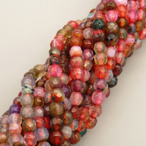 Natural Agate Beads Strands,Round,Faceted,Color Pink Purple,4mm,Hole:0.8mm,about 95 pcs/strand,about 9 g/strand,5 strands/package,14.96"(38cm)