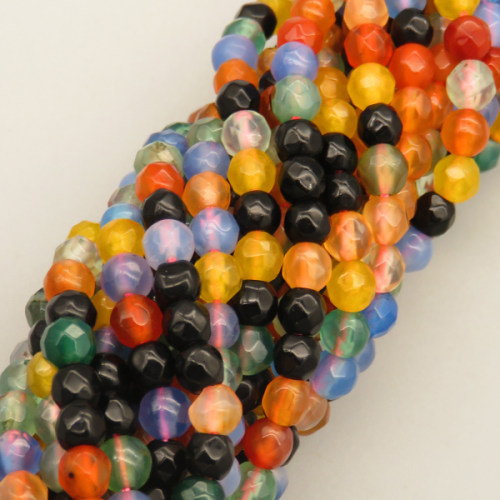 Natural Agate Beads Strands,Round,Faceted,Yellow Black Orange,4mm,Hole:0.8mm,about 95 pcs/strand,about 9 g/strand,5 strands/package,14.96"(38cm)