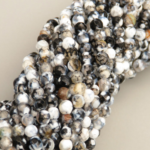 Natural Agate Beads Strands,Round,Faceted,Off-White,4mm,Hole:0.8mm,about 95 pcs/strand,about 9 g/strand,5 strands/package,14.96"(38cm)