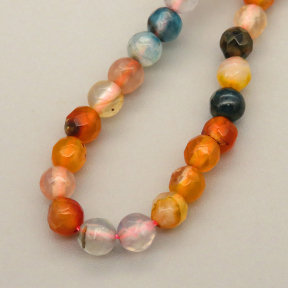 Natural Agate Beads Strands,Round,Faceted,Yellow Orange Blue,4mm,Hole:0.8mm,about 95 pcs/strand,about 9 g/strand,5 strands/package,14.96"(38cm)