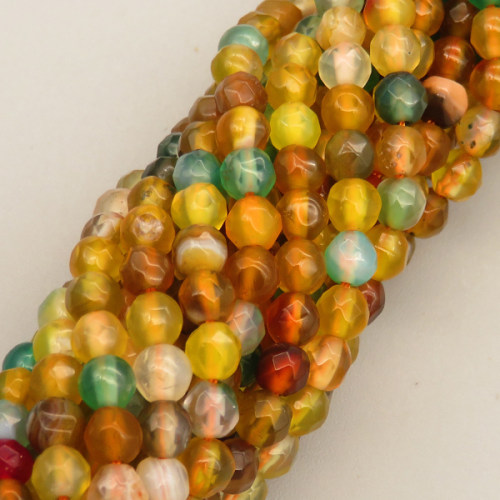 Natural Agate Beads Strands,Round,Faceted,Yellow Green Brown,4mm,Hole:0.8mm,about 95 pcs/strand,about 9 g/strand,5 strands/package,14.96"(38cm)