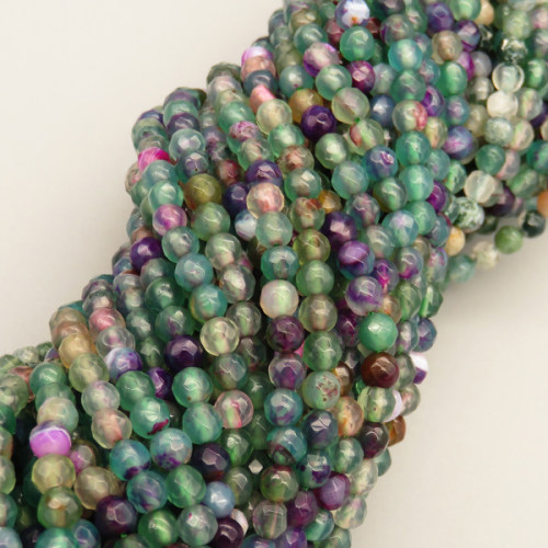 Natural Agate Beads Strands,Round,Faceted,Purple Light Green,4mm,Hole:0.8mm,about 95 pcs/strand,about 9 g/strand,5 strands/package,14.96"(38cm)