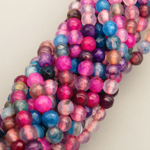 Natural Colored Agate Beads Strands,Round,Faceted,Pink Purple Blue,4mm,Hole:0.8mm,about 95 pcs/strand,about 9 g/strand,5 strands/package,14.96"(38cm)