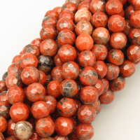 Natural Red Jasper Beads Strands,Round,Faceted,Brick Red,6mm,Hole:0.8mm,about 63 pcs/strand,约 22 g/strand,5 strands/package,14.96"(38cm),XBGB06322ablb-L020