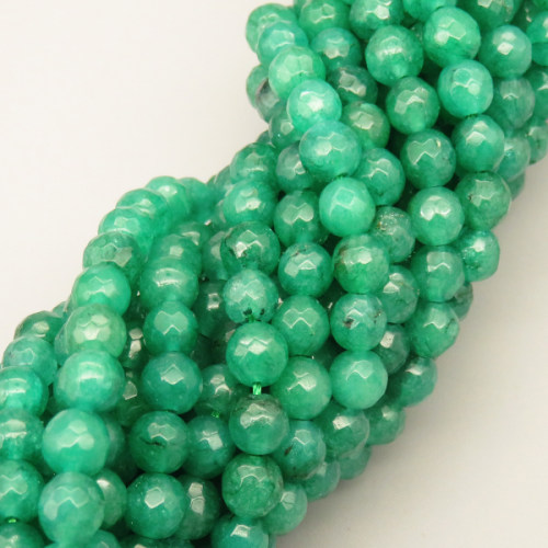 Natural Agate Beads Strands,Round,Faceted,Jade Green,6mm,Hole:0.8mm,about 63 pcs/strand,约 22 g/strand,5 strands/package,14.96"(38cm),XBGB06338ablb-L020
