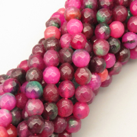 Natural Agate Beads Strands,Round,Faceted,Red and Green,6mm,Hole:0.8mm,about 63 pcs/strand,约 22 g/strand,5 strands/package,14.96"(38cm),XBGB06384ablb-L020