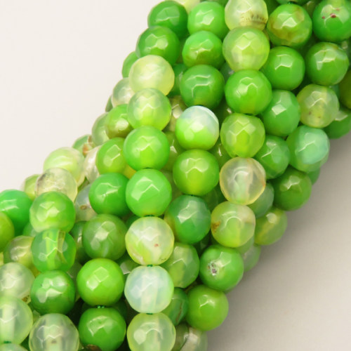 Natural Agate Beads Strands,Round,Faceted,Grass Green,6mm,Hole:0.8mm,about 63 pcs/strand,约 22 g/strand,5 strands/package,14.96"(38cm),XBGB06394ablb-L020
