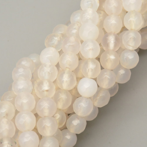 Natural Agate Beads Strands,Round,Faceted,Off White,6mm,Hole:0.8mm,about 63 pcs/strand,约 22 g/strand,5 strands/package,14.96"(38cm),XBGB06400ablb-L020