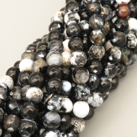Natural Agate Beads Strands,Round,Faceted,Black and White,6mm,Hole:0.8mm,about 63 pcs/strand,约 22 g/strand,5 strands/package,14.96"(38cm),XBGB06404ablb-L020