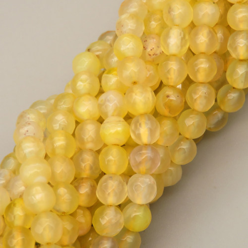Natural Agate Beads Strands,Round,Faceted,Light Yellow,6mm,Hole:0.8mm,about 63 pcs/strand,约 22 g/strand,5 strands/package,14.96"(38cm),XBGB06406ablb-L020