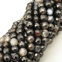 Natural Agate Beads Strands,Round,Faceted,Black,6mm,Hole:0.8mm,about 63 pcs/strand,约 22 g/strand,5 strands/package,14.96"(38cm),XBGB06414ablb-L020