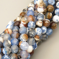 Natural Agate Beads Strands,Round,Faceted,Cyan Blue White Brown,6mm,Hole:0.8mm,about 63 pcs/strand,约 22 g/strand,5 strands/package,14.96"(38cm),XBGB06416ablb-L020
