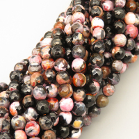 Natural Agate Beads Strands,Round,Faceted,Black Powder Brown,6mm,Hole:0.8mm,about 63 pcs/strand,约 22 g/strand,5 strands/package,14.96"(38cm),XBGB06422ablb-L020
