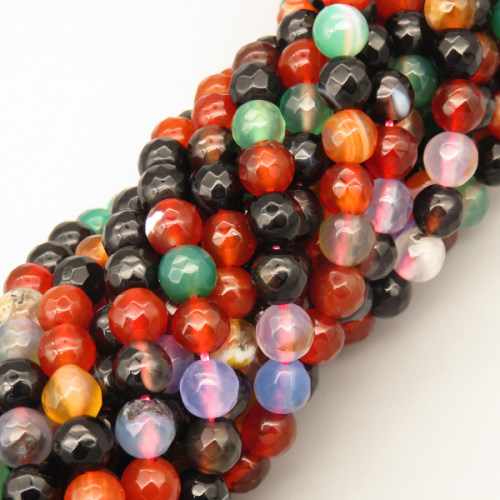 Natural Agate Beads Strands,Round,Faceted,Mixed Color,6mm,Hole:0.8mm,about 63 pcs/strand,约 22 g/strand,5 strands/package,14.96"(38cm),XBGB06426ablb-L020