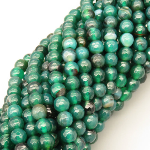 Natural Agate Beads Strands,Round,Faceted,Dark Green,6mm,Hole:0.8mm,about 63 pcs/strand,约 22 g/strand,5 strands/package,14.96"(38cm),XBGB06428ablb-L020