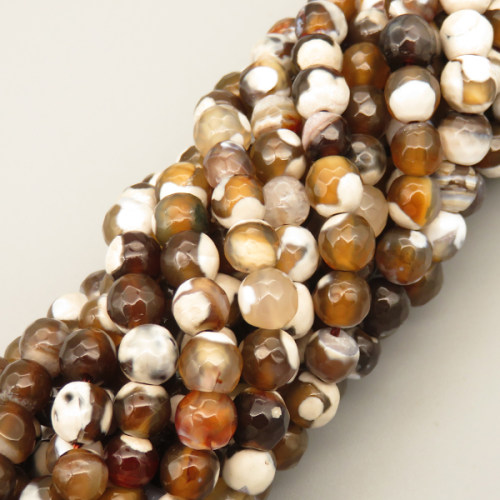 Natural Agate Beads Strands,Round,Faceted,Brown White,6mm,Hole:0.8mm,about 63 pcs/strand,约 22 g/strand,5 strands/package,14.96"(38cm),XBGB06438ablb-L020