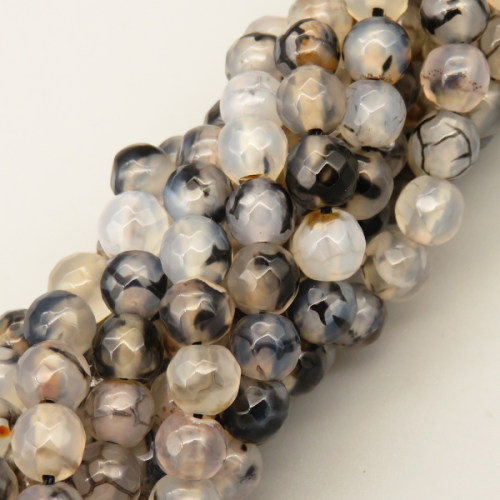Natural Agate Beads Strands,Round,Faceted,Beige White Black,6mm,Hole:0.8mm,about 63 pcs/strand,约 22 g/strand,5 strands/package,14.96"(38cm),XBGB06458ablb-L020