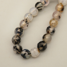 Natural Agate Beads Strands,Round,Faceted,Beige White Black,6mm,Hole:0.8mm,about 63 pcs/strand,约 22 g/strand,5 strands/package,14.96"(38cm),XBGB06458ablb-L020