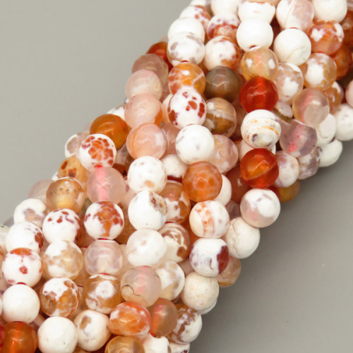 Natural Agate Beads Strands,Round,Faceted,Brown and White,6mm,Hole:0.8mm,about 63 pcs/strand,约 22 g/strand,5 strands/package,14.96"(38cm),XBGB06462ablb-L020