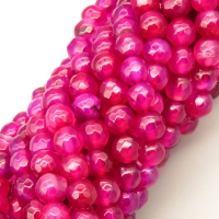 Natural Agate Beads Strands,Round,Faceted,Rose Red,6mm,Hole:0.8mm,about 63 pcs/strand,约 22 g/strand,5 strands/package,14.96"(38cm),XBGB06464ablb-L020