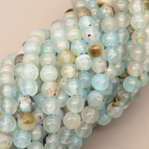 Natural Agate Beads Strands,Round,Faceted,Cyan Blue,6mm,Hole:0.8mm,about 63 pcs/strand,about 22 g/strand,5 strands/package,14.96"(38cm),XBGB06468ablb-L020