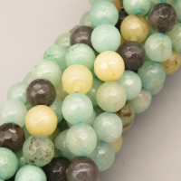Natural Agate Beads Strands,Round,Faceted,Green Gray Yellow,8mm,Hole:1mm,about 47 pcs/strand,about 36 g/strand,5 strands/package,14.96"(38cm),XBGB06484vbnb-L020