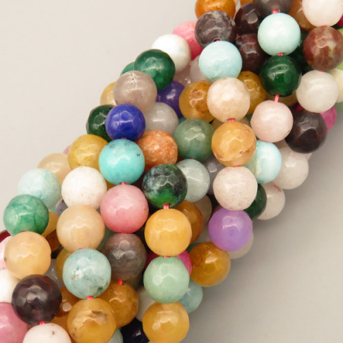 Natural Agate Beads Strands,Round,Faceted,Mixed Color,8mm,Hole:1mm,about 47 pcs/strand,about 36 g/strand,5 strands/package,14.96"(38cm),XBGB06490vbnb-L020