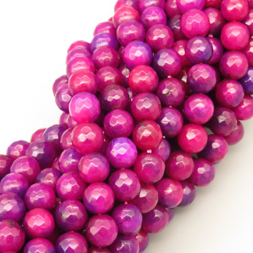 Natural Agate Beads Strands,Round,Faceted,Fuchsia,8mm,Hole:1mm,about 47 pcs/strand,about 36 g/strand,5 strands/package,14.96"(38cm),XBGB06498vbnb-L020