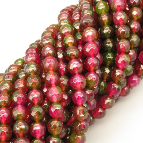 Natural Agate Beads Strands,Round,Faceted,Red Green,8mm,Hole:1mm,about 47 pcs/strand,about 36 g/strand,5 strands/package,14.96"(38cm),XBGB06502vbnb-L020